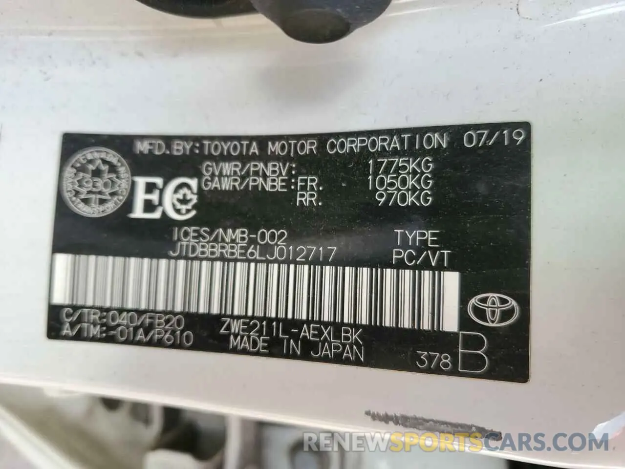 12 Фотография поврежденного автомобиля JTDBBRBE6LJ012717 TOYOTA COROLLA 2020