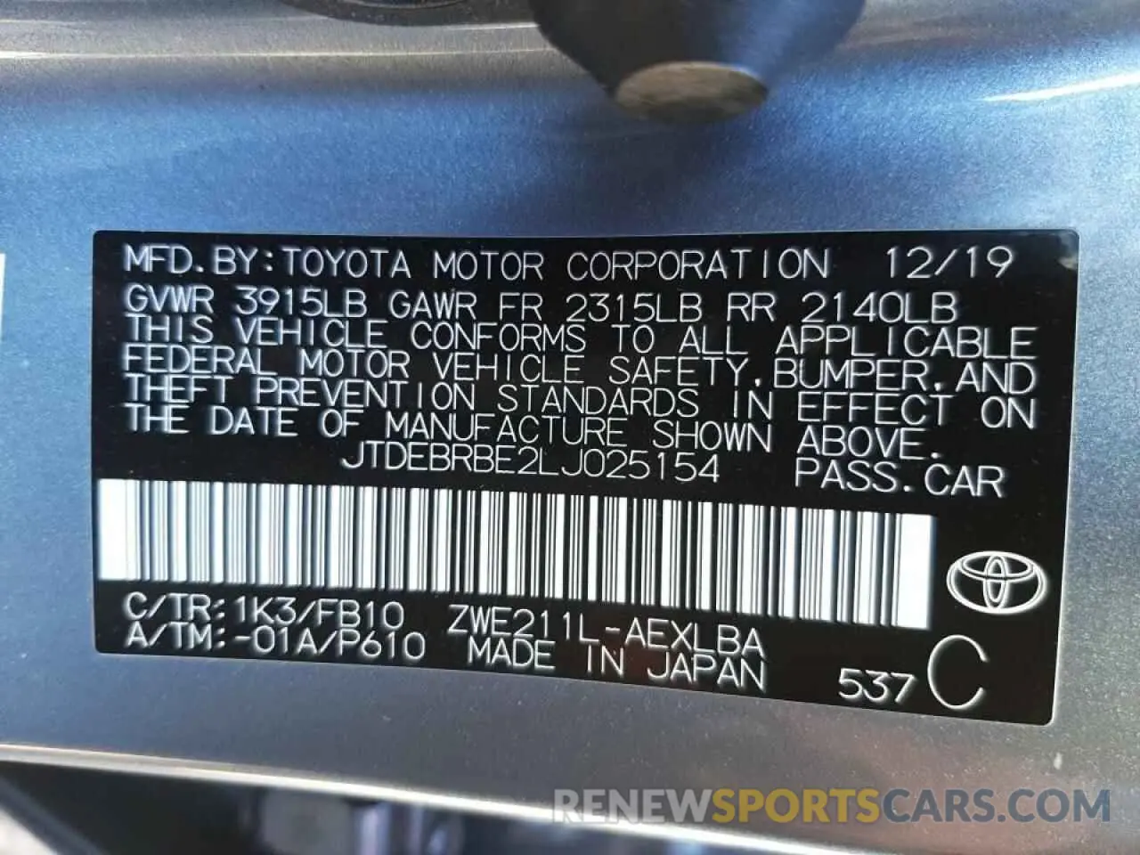 10 Photograph of a damaged car JTDEBRBE2LJ025154 TOYOTA COROLLA 2020