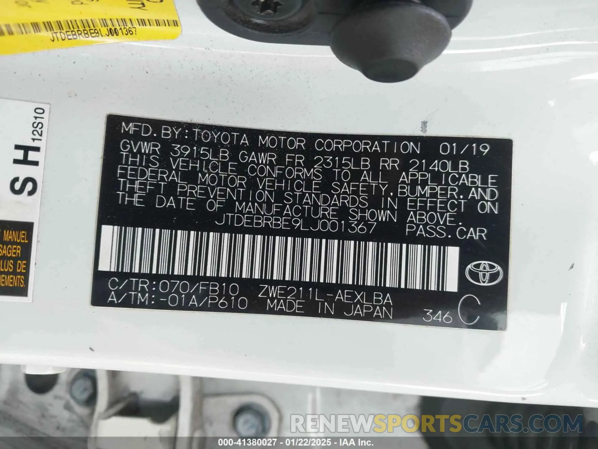 9 Photograph of a damaged car JTDEBRBE9LJ001367 TOYOTA COROLLA 2020