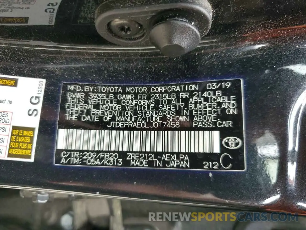 12 Фотография поврежденного автомобиля JTDEPRAE0LJ017458 TOYOTA COROLLA 2020