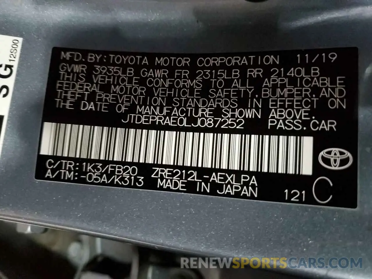 15 Фотография поврежденного автомобиля JTDEPRAE0LJ087252 TOYOTA COROLLA 2020