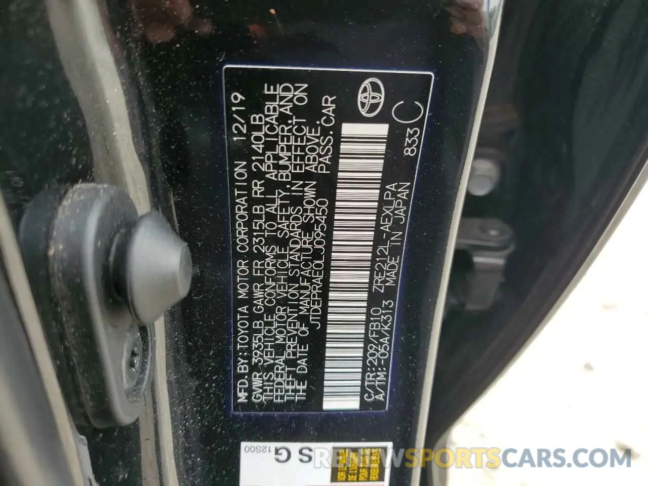 12 Photograph of a damaged car JTDEPRAE0LJ095450 TOYOTA COROLLA 2020