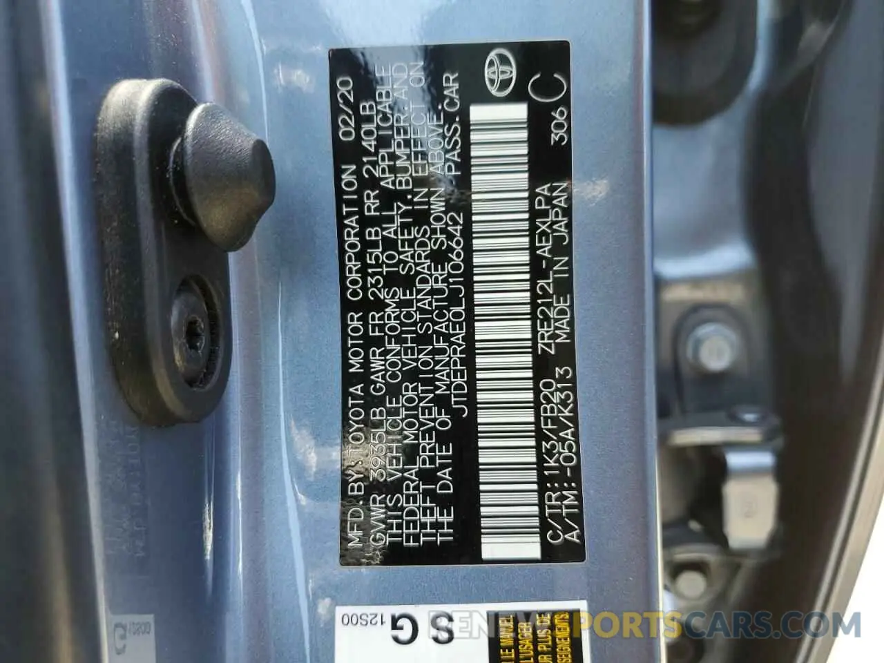 13 Фотография поврежденного автомобиля JTDEPRAE0LJ106642 TOYOTA COROLLA 2020
