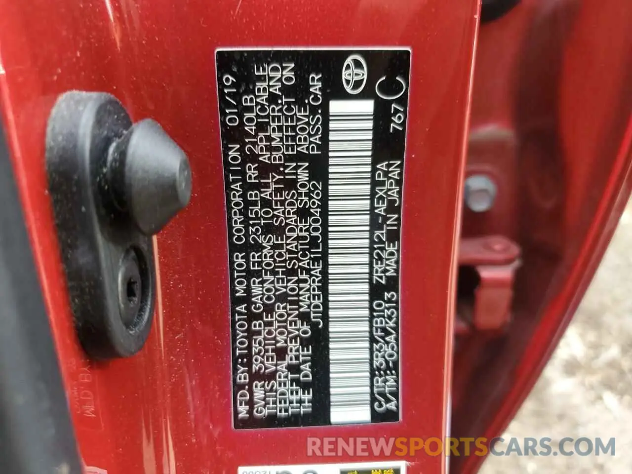 13 Фотография поврежденного автомобиля JTDEPRAE1LJ004962 TOYOTA COROLLA 2020