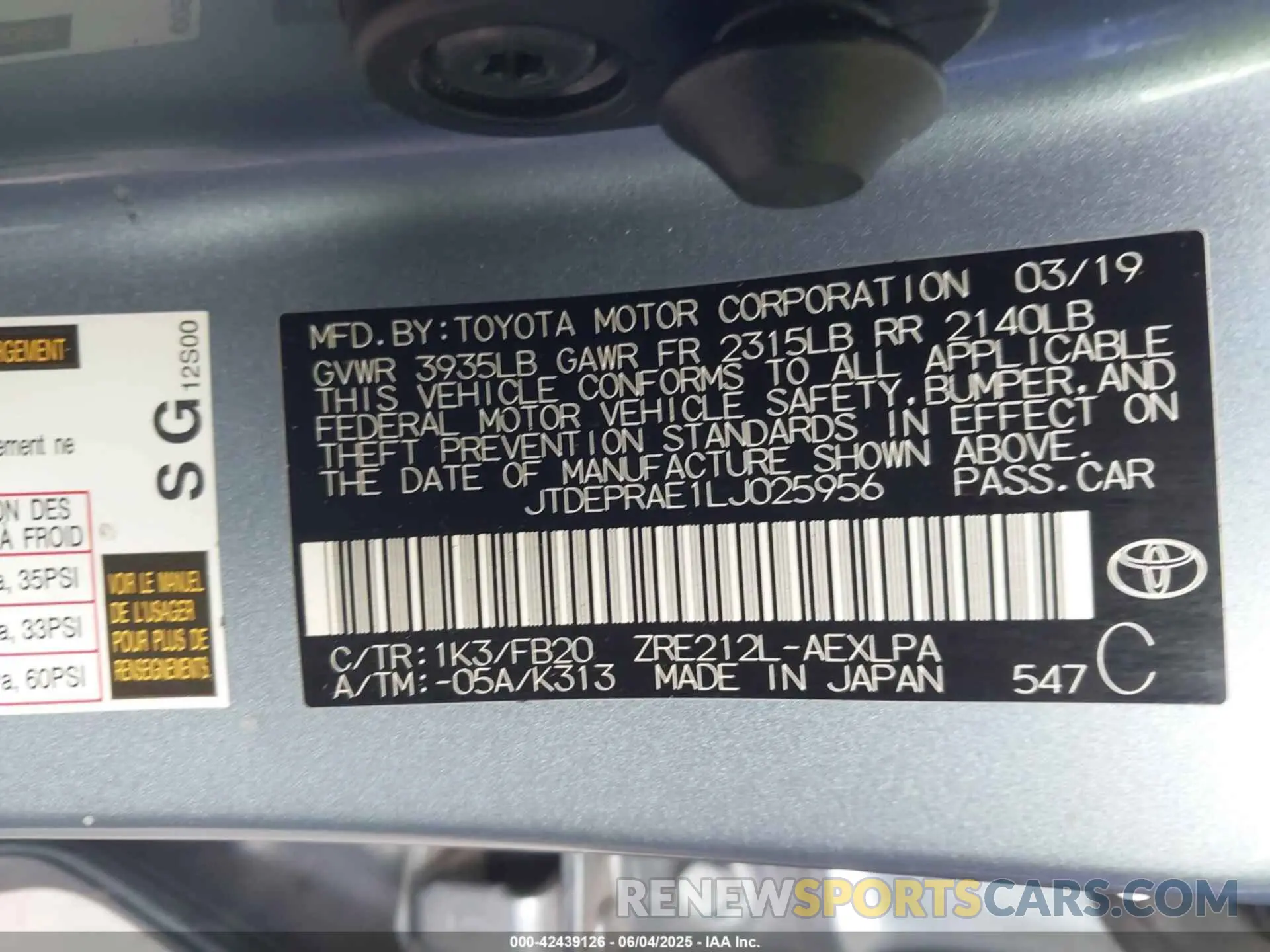 9 Photograph of a damaged car JTDEPRAE1LJ025956 TOYOTA COROLLA 2020