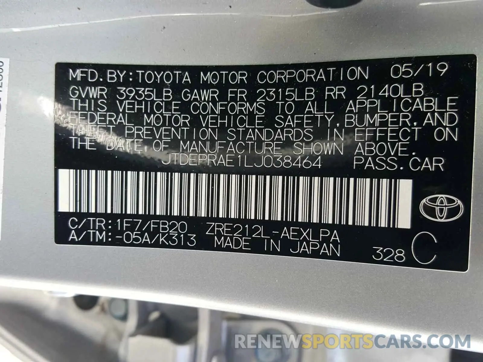 10 Фотография поврежденного автомобиля JTDEPRAE1LJ038464 TOYOTA COROLLA 2020