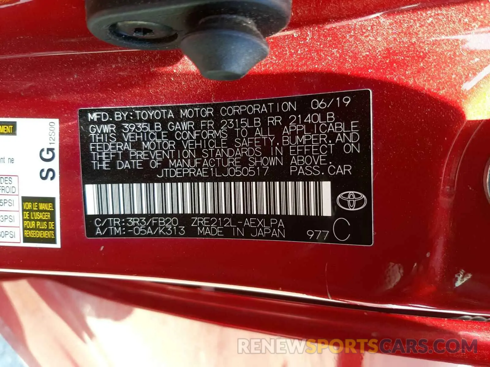 10 Photograph of a damaged car JTDEPRAE1LJ050517 TOYOTA COROLLA 2020