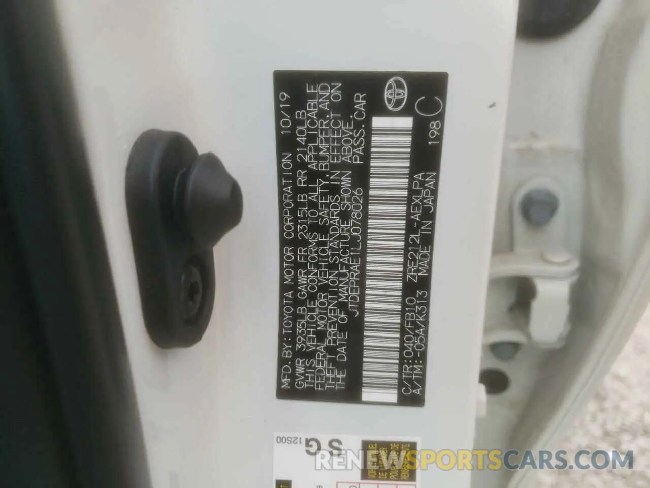 12 Фотография поврежденного автомобиля JTDEPRAE1LJ078026 TOYOTA COROLLA 2020