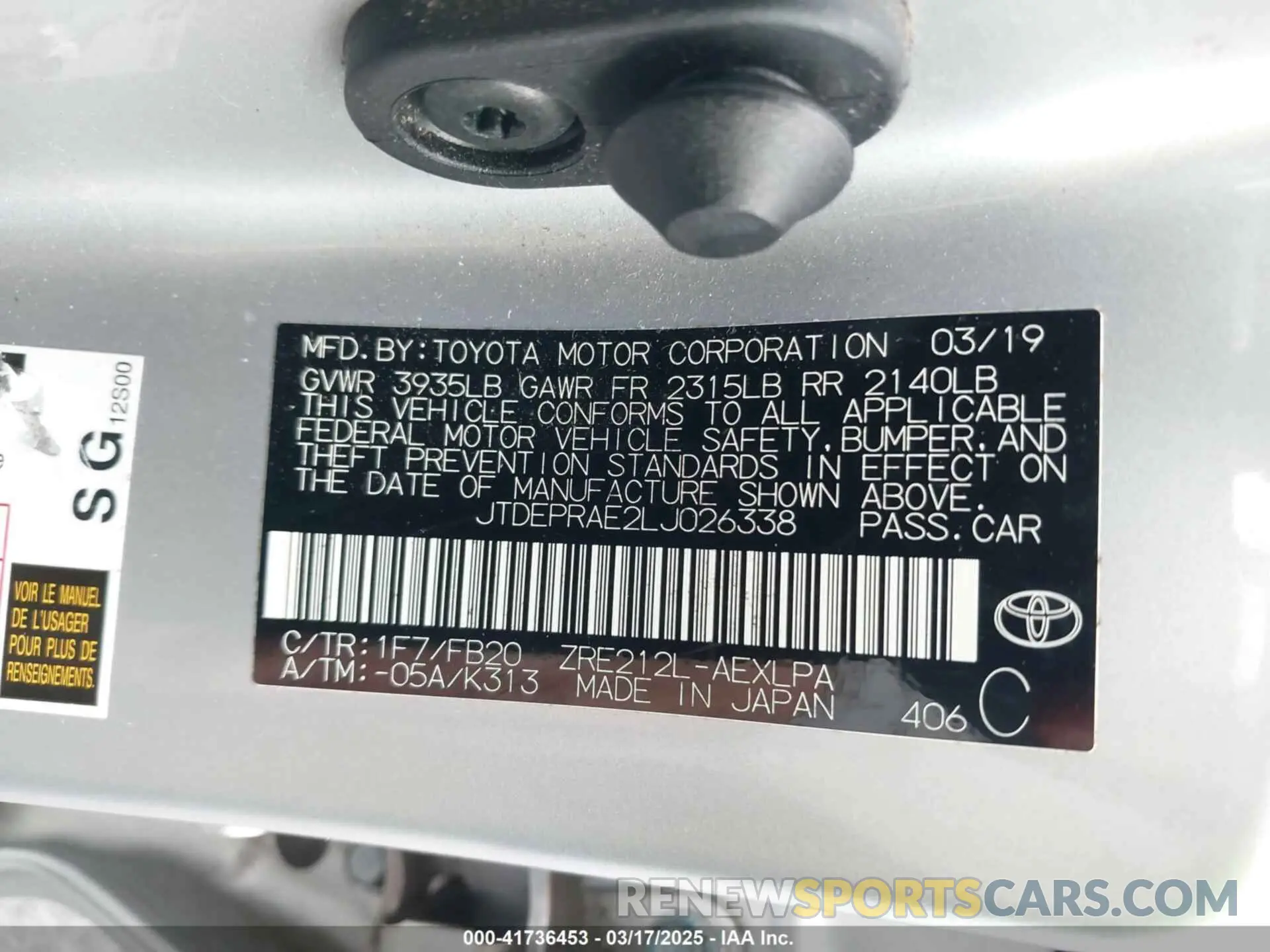 9 Фотография поврежденного автомобиля JTDEPRAE2LJ026338 TOYOTA COROLLA 2020