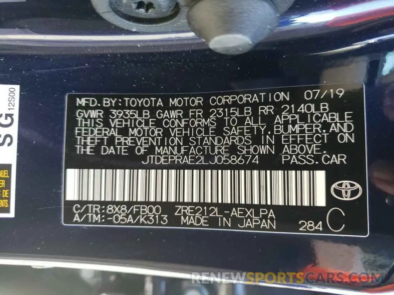 10 Photograph of a damaged car JTDEPRAE2LJ058674 TOYOTA COROLLA 2020
