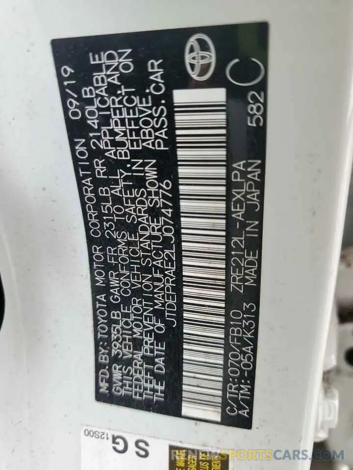 12 Фотография поврежденного автомобиля JTDEPRAE2LJ074776 TOYOTA COROLLA 2020