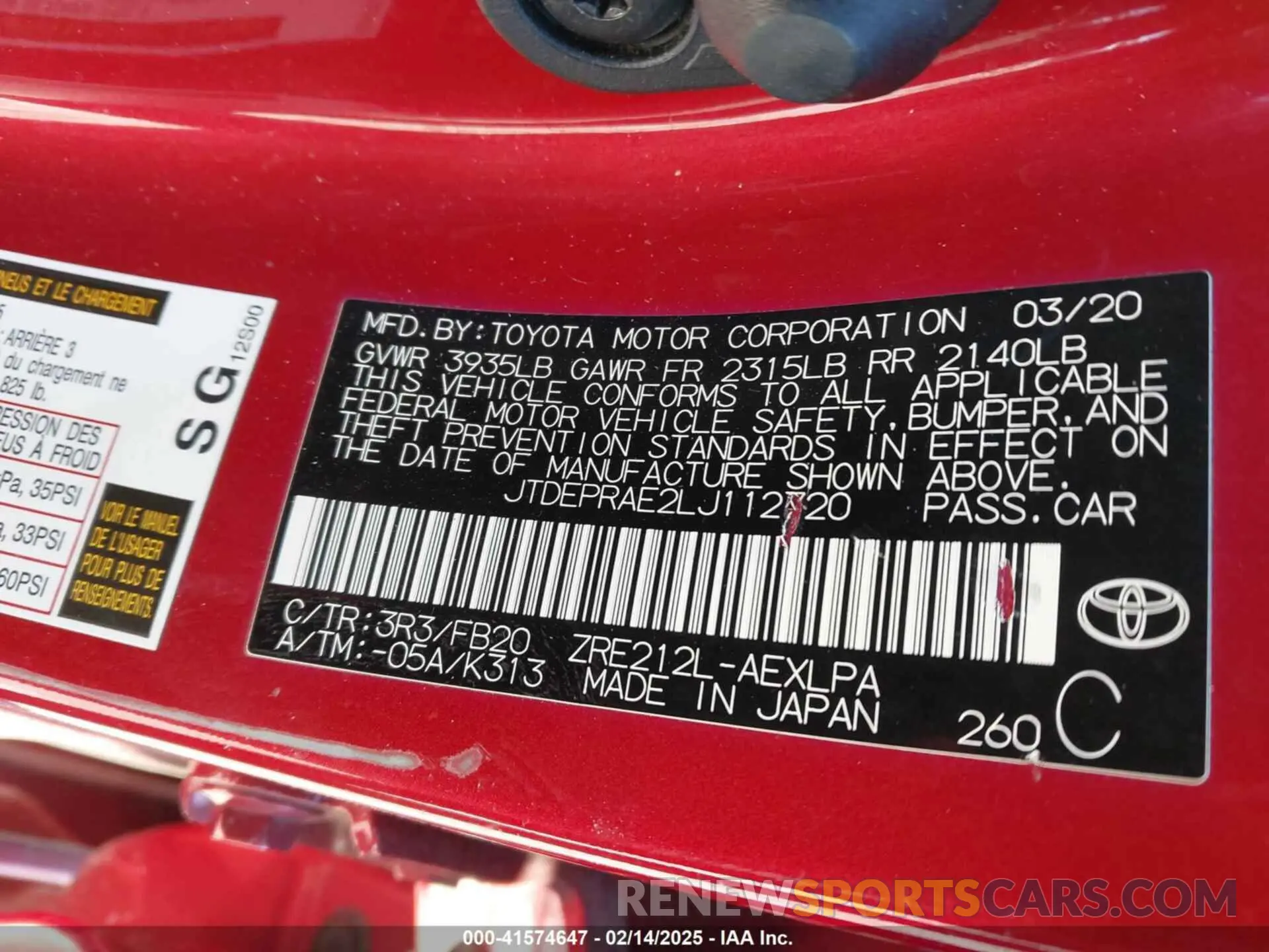 9 Photograph of a damaged car JTDEPRAE2LJ112720 TOYOTA COROLLA 2020