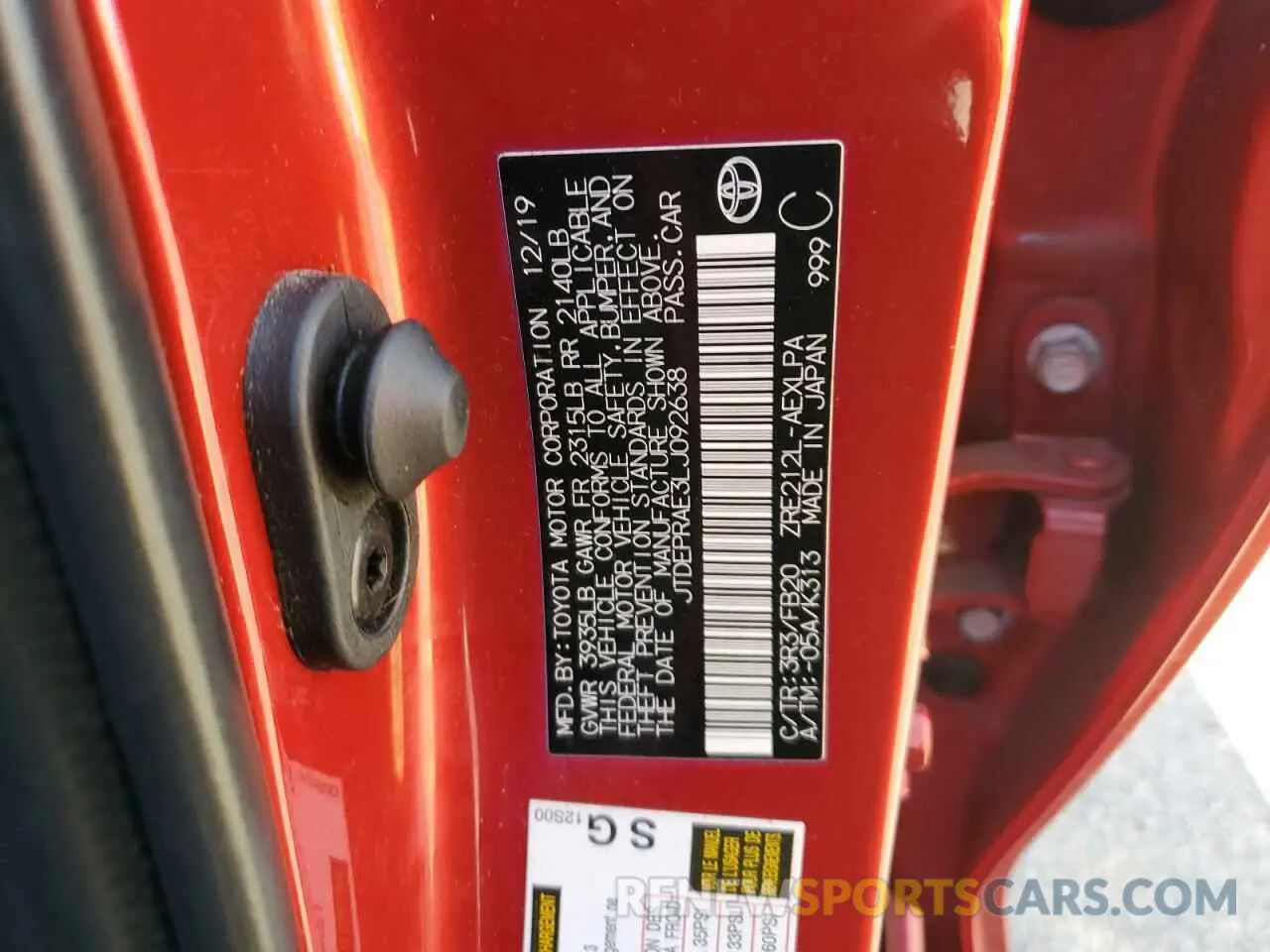 12 Фотография поврежденного автомобиля JTDEPRAE3LJ092638 TOYOTA COROLLA 2020