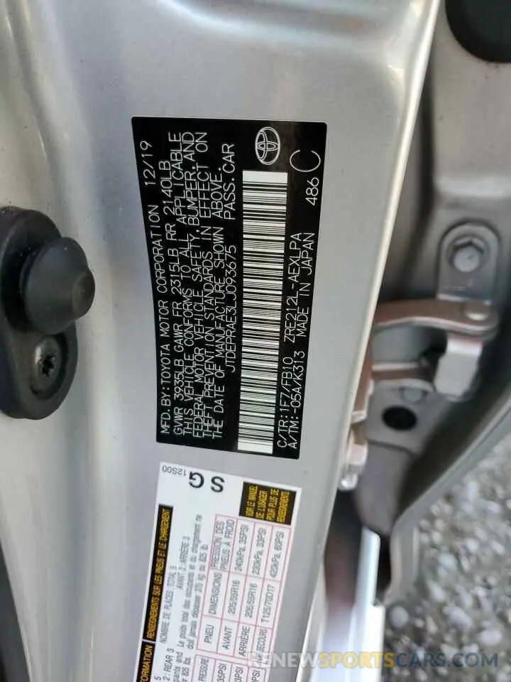 12 Photograph of a damaged car JTDEPRAE3LJ093675 TOYOTA COROLLA 2020