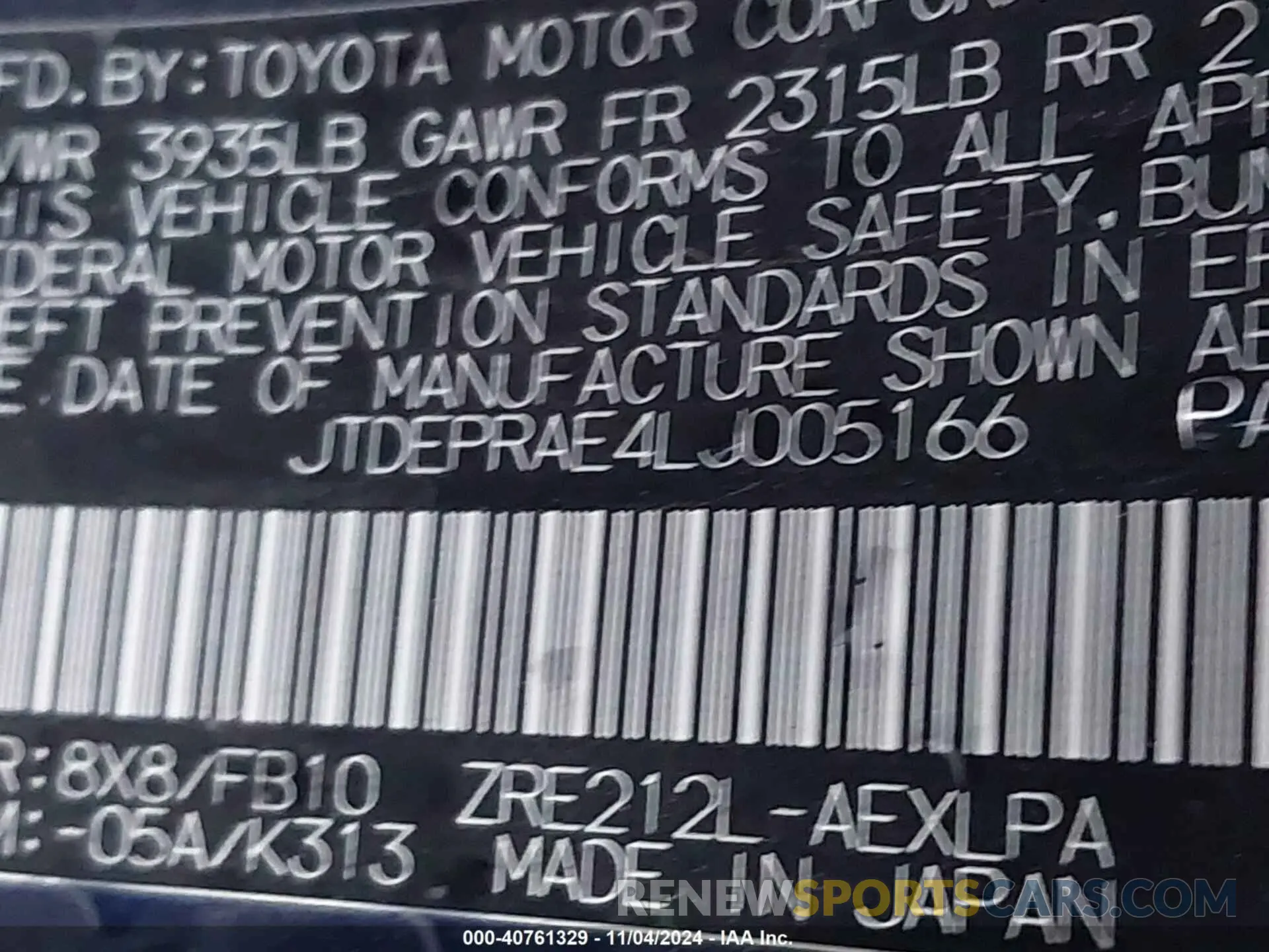 9 Фотография поврежденного автомобиля JTDEPRAE4LJ005166 TOYOTA COROLLA 2020