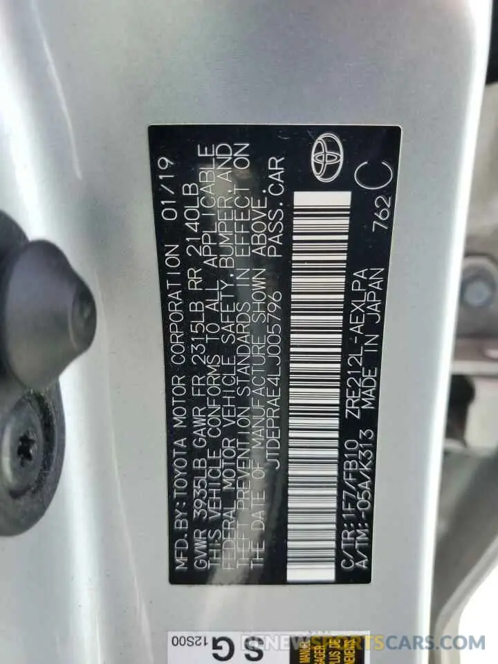 13 Фотография поврежденного автомобиля JTDEPRAE4LJ005796 TOYOTA COROLLA 2020