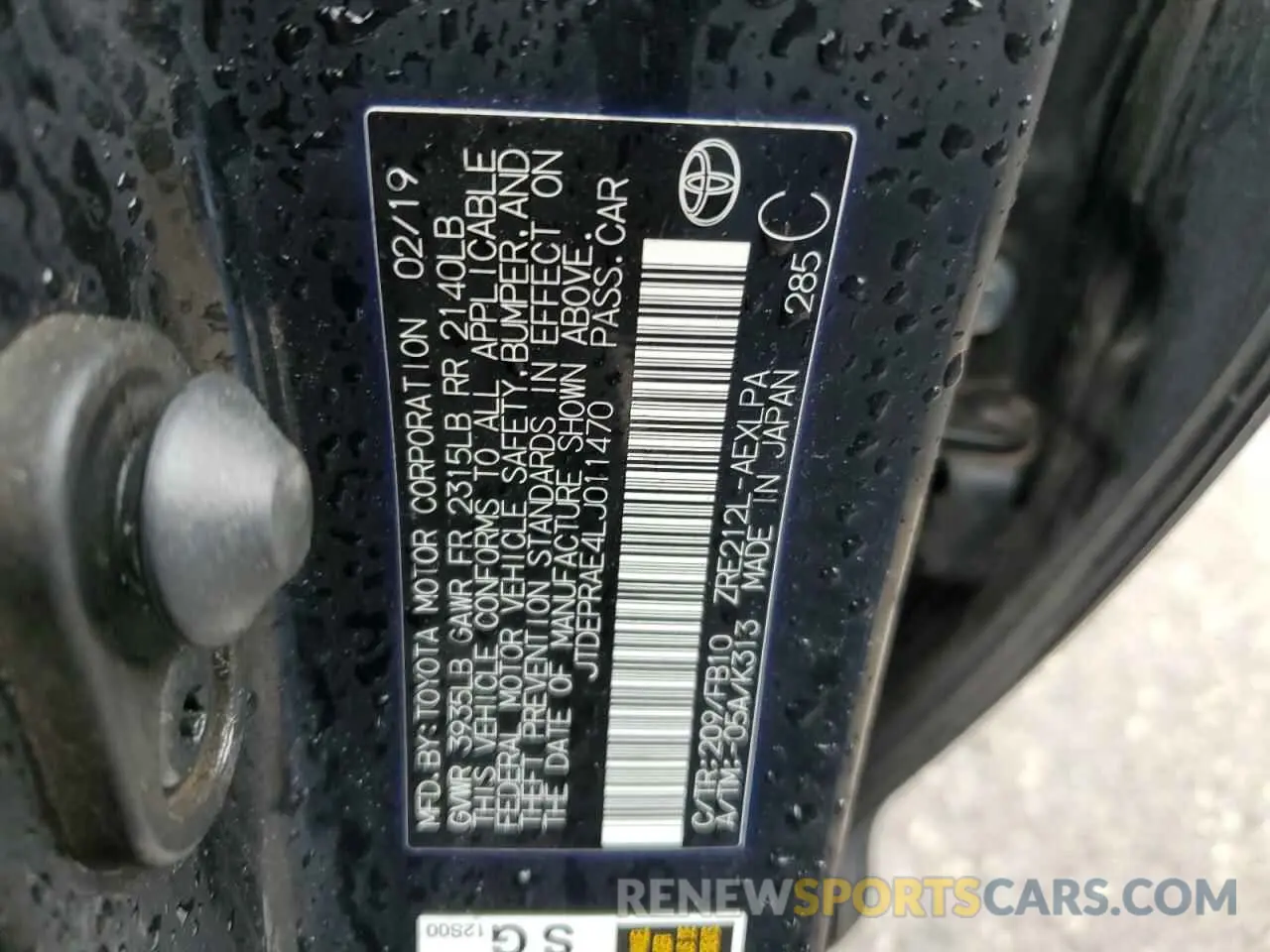 12 Фотография поврежденного автомобиля JTDEPRAE4LJ011470 TOYOTA COROLLA 2020