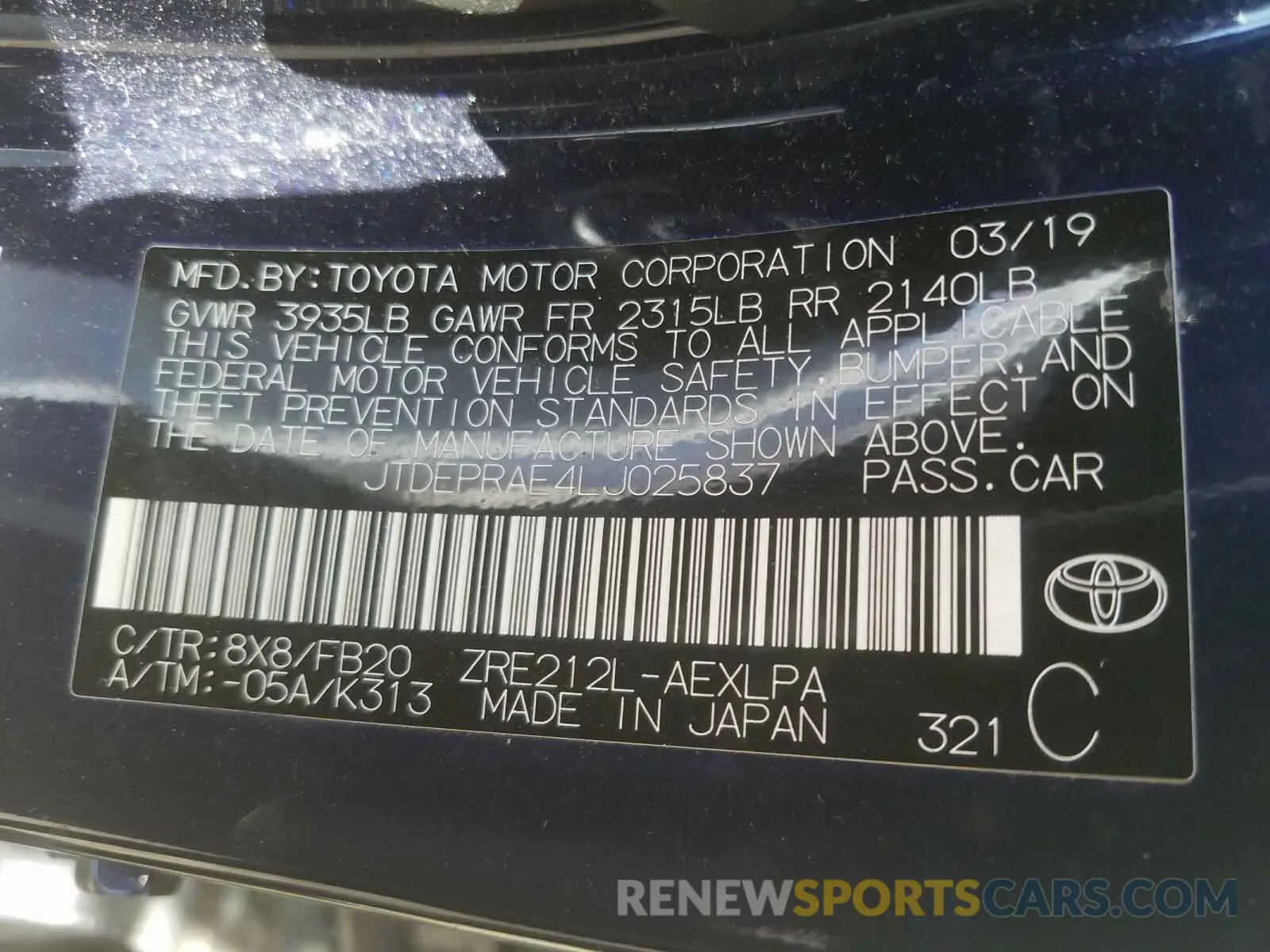 10 Photograph of a damaged car JTDEPRAE4LJ025837 TOYOTA COROLLA 2020