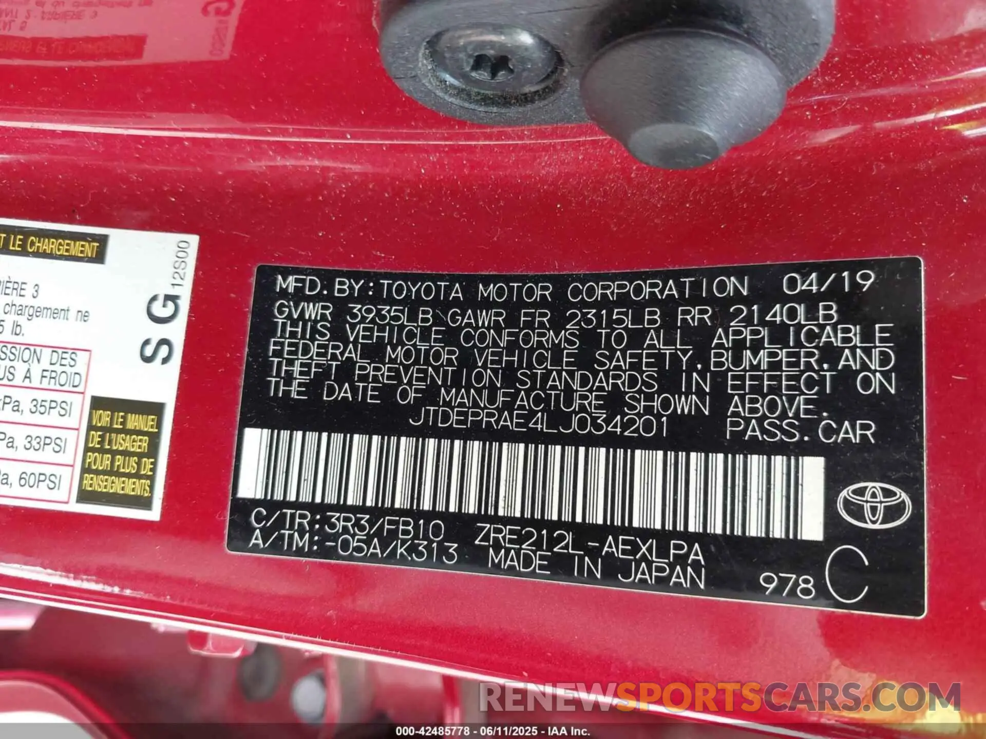 9 Фотография поврежденного автомобиля JTDEPRAE4LJ034201 TOYOTA COROLLA 2020