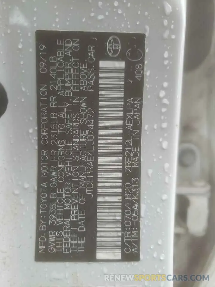 14 Фотография поврежденного автомобиля JTDEPRAE4LJ074472 TOYOTA COROLLA 2020