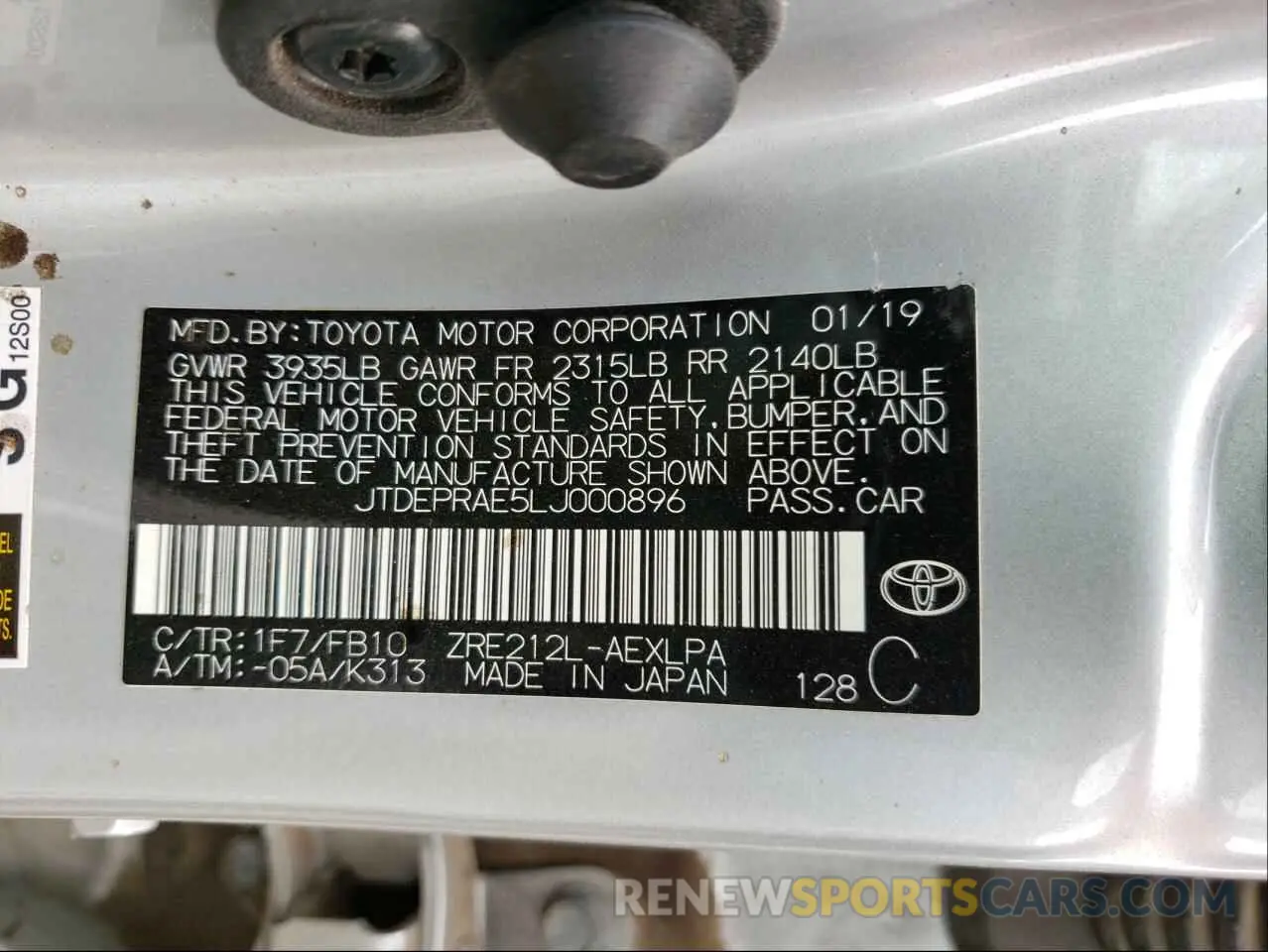 10 Photograph of a damaged car JTDEPRAE5LJ000896 TOYOTA COROLLA 2020