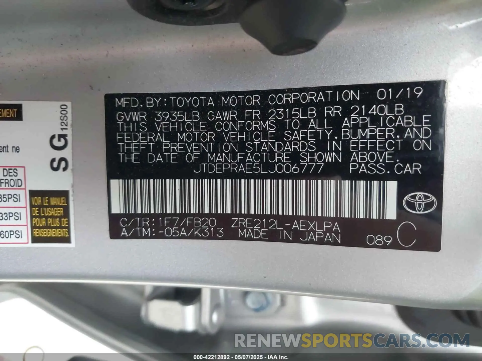 9 Photograph of a damaged car JTDEPRAE5LJ006777 TOYOTA COROLLA 2020