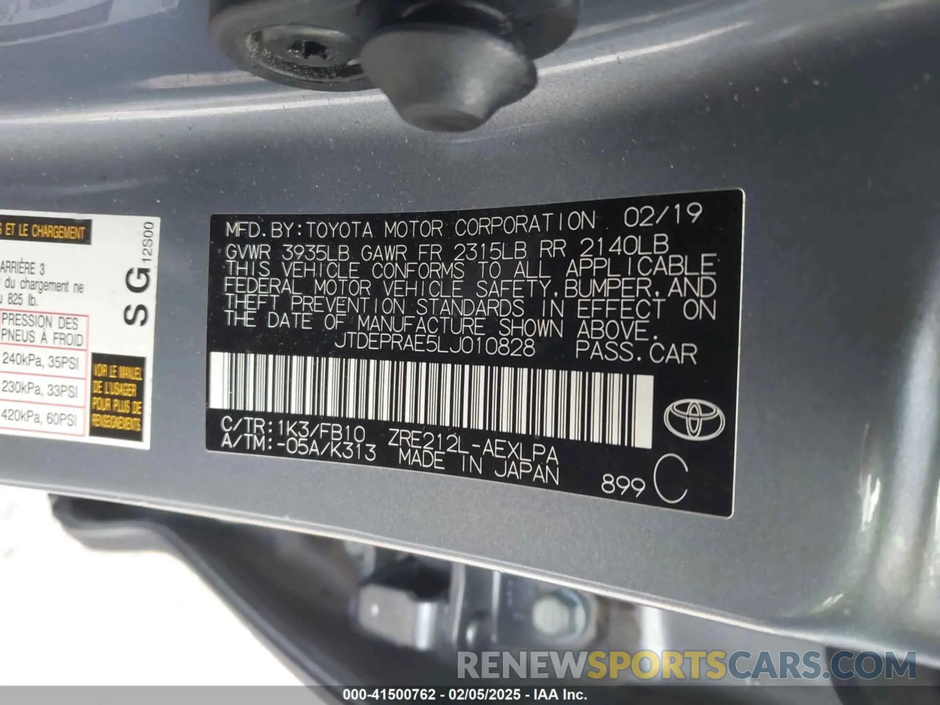 9 Photograph of a damaged car JTDEPRAE5LJ010828 TOYOTA COROLLA 2020