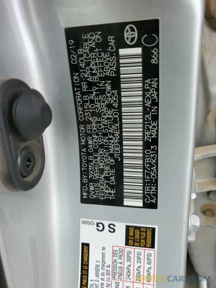 12 Фотография поврежденного автомобиля JTDEPRAE5LJ014054 TOYOTA COROLLA 2020