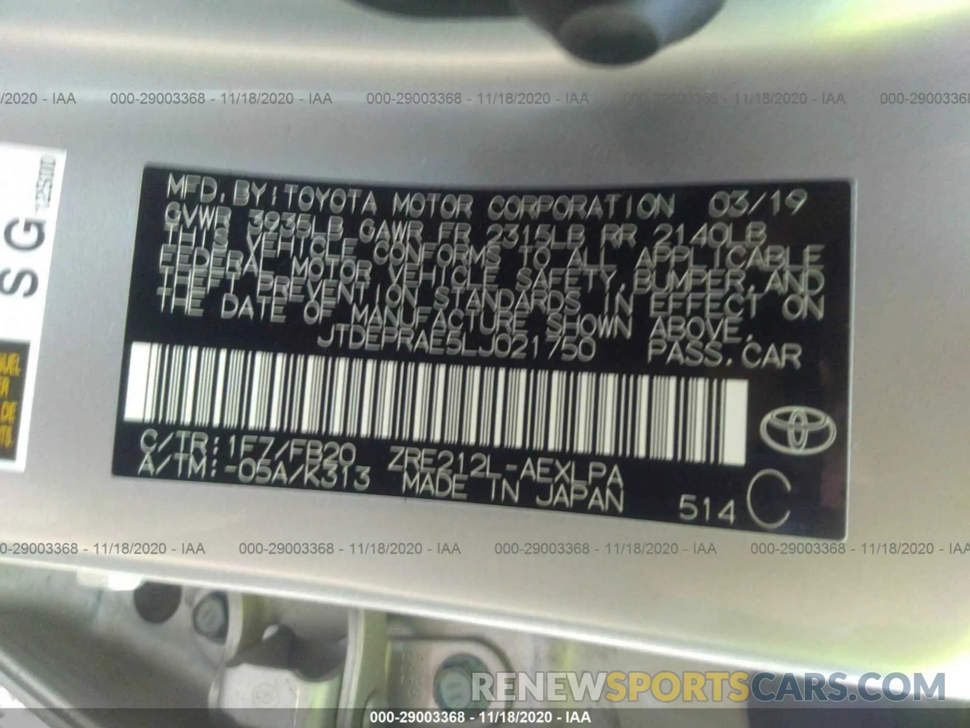 9 Photograph of a damaged car JTDEPRAE5LJ021750 TOYOTA COROLLA 2020