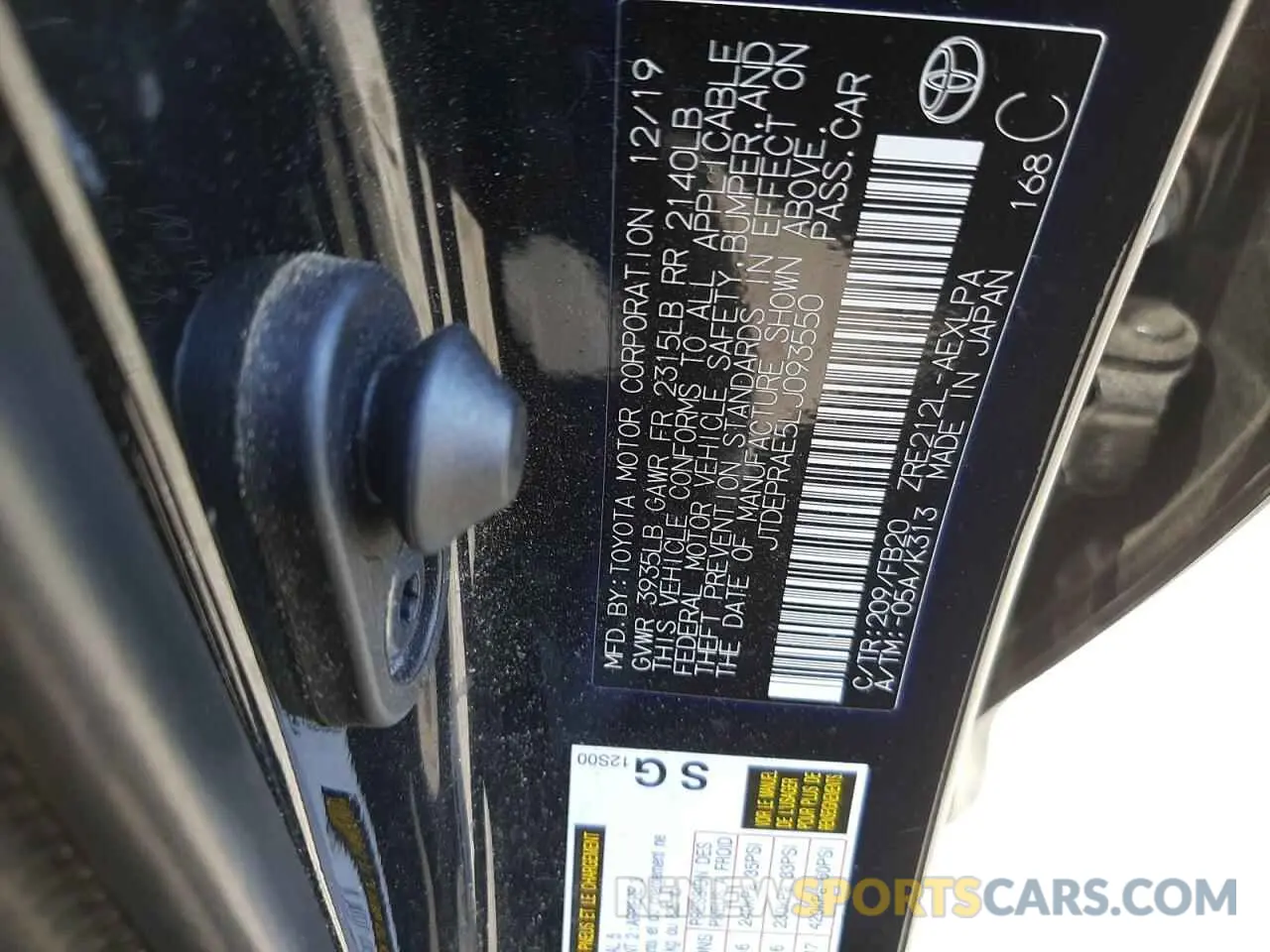 10 Photograph of a damaged car JTDEPRAE5LJ093550 TOYOTA COROLLA 2020