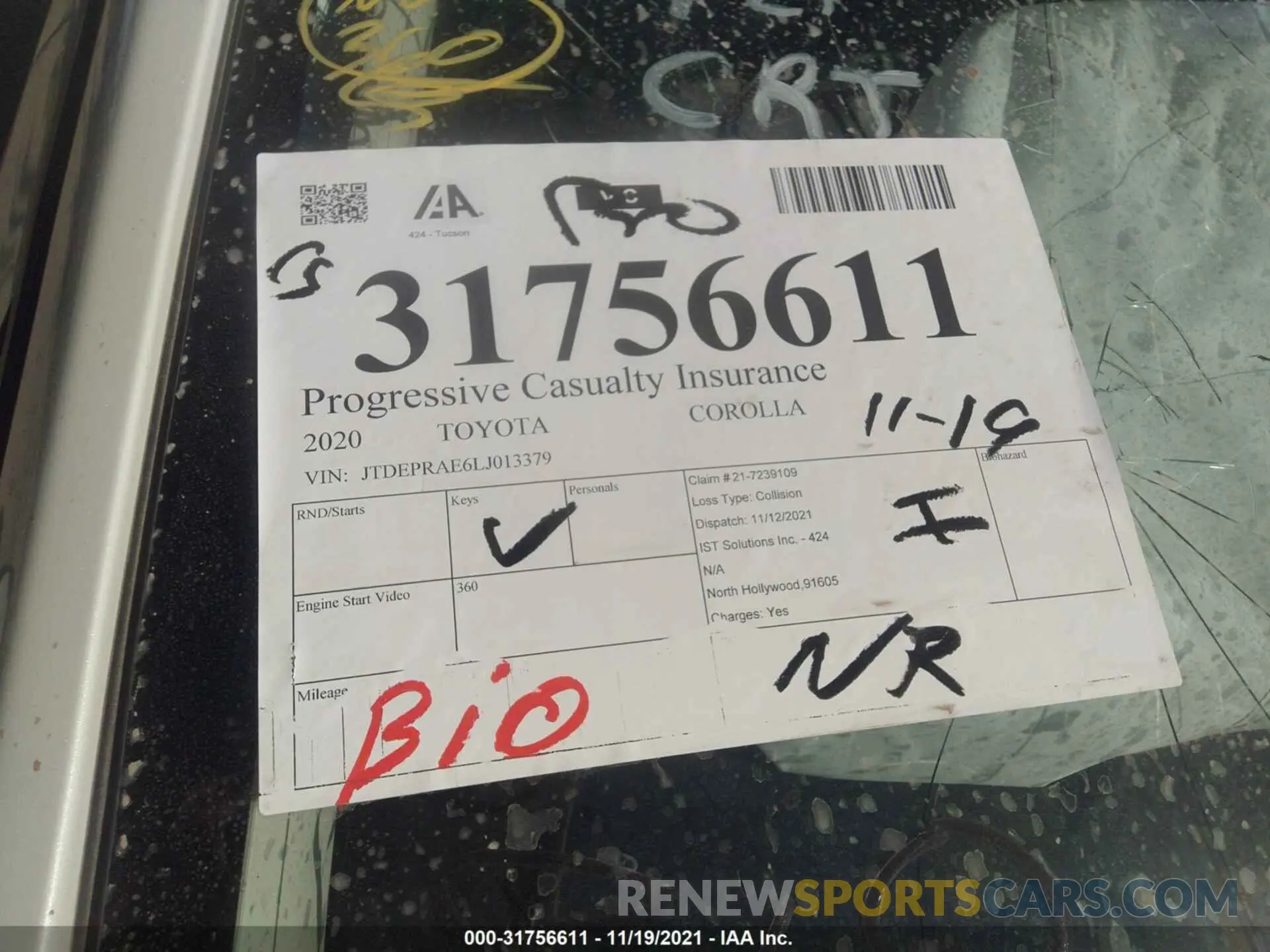 7 Photograph of a damaged car JTDEPRAE6LJ013379 TOYOTA COROLLA 2020