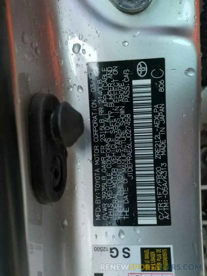 12 Photograph of a damaged car JTDEPRAE6LJ027458 TOYOTA COROLLA 2020