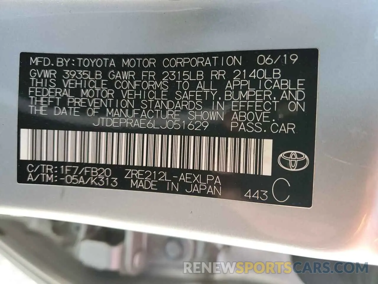 14 Фотография поврежденного автомобиля JTDEPRAE6LJ051629 TOYOTA COROLLA 2020