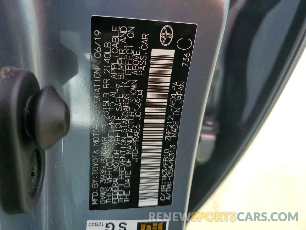 12 Photograph of a damaged car JTDEPRAE6LJ054904 TOYOTA COROLLA 2020