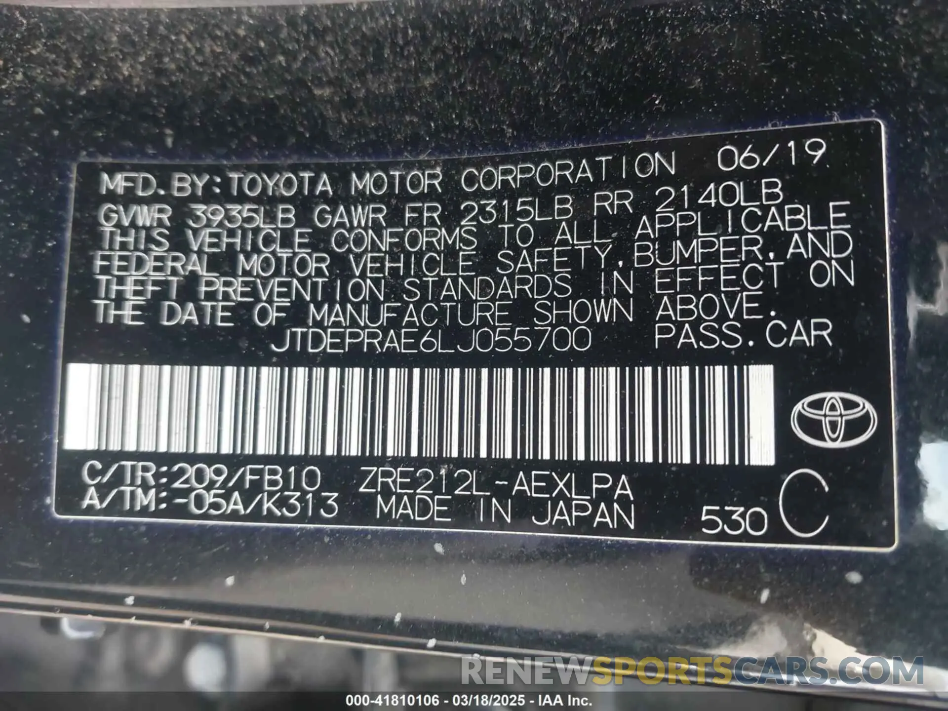 9 Photograph of a damaged car JTDEPRAE6LJ055700 TOYOTA COROLLA 2020