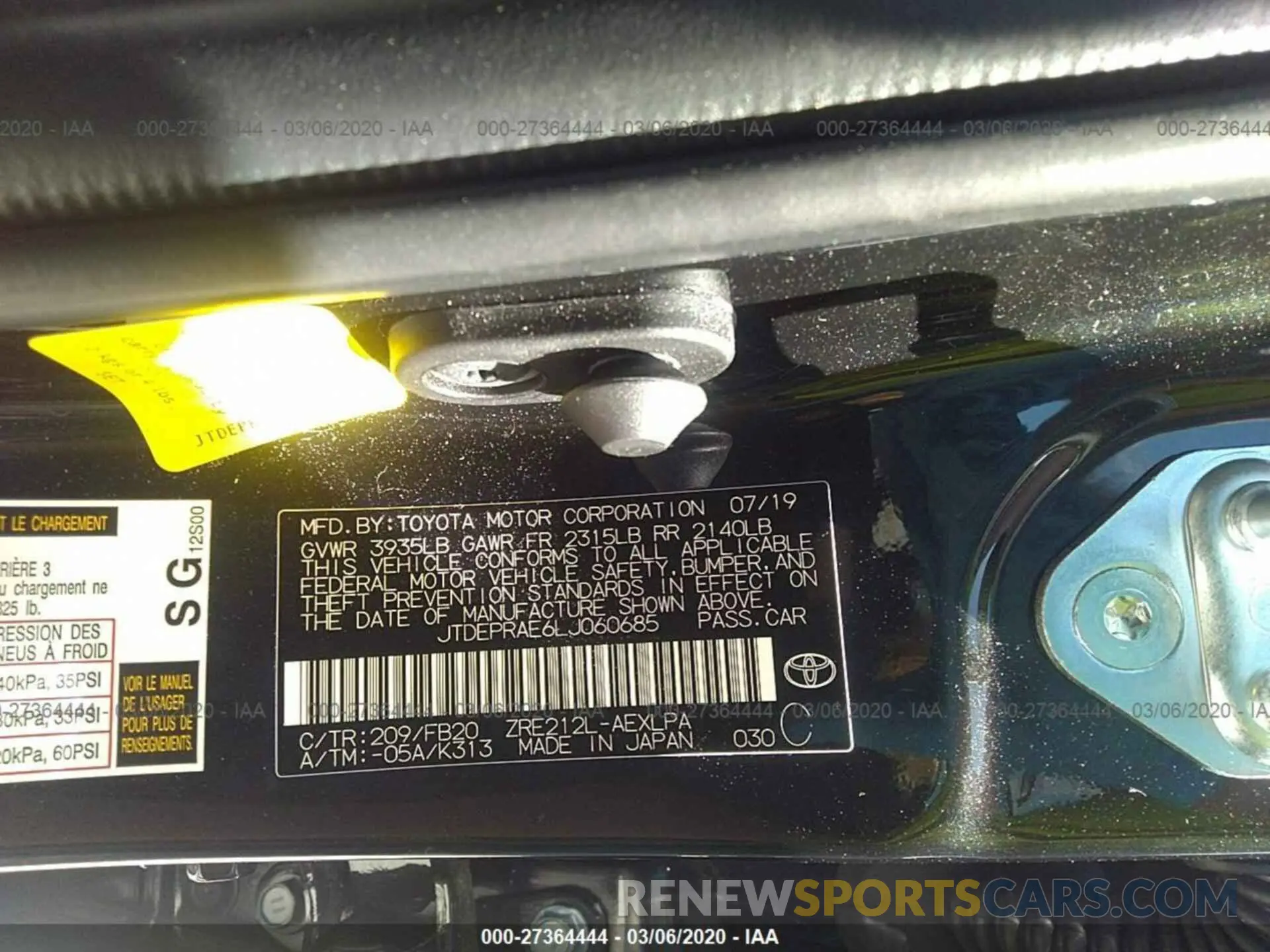9 Photograph of a damaged car JTDEPRAE6LJ060685 TOYOTA COROLLA 2020