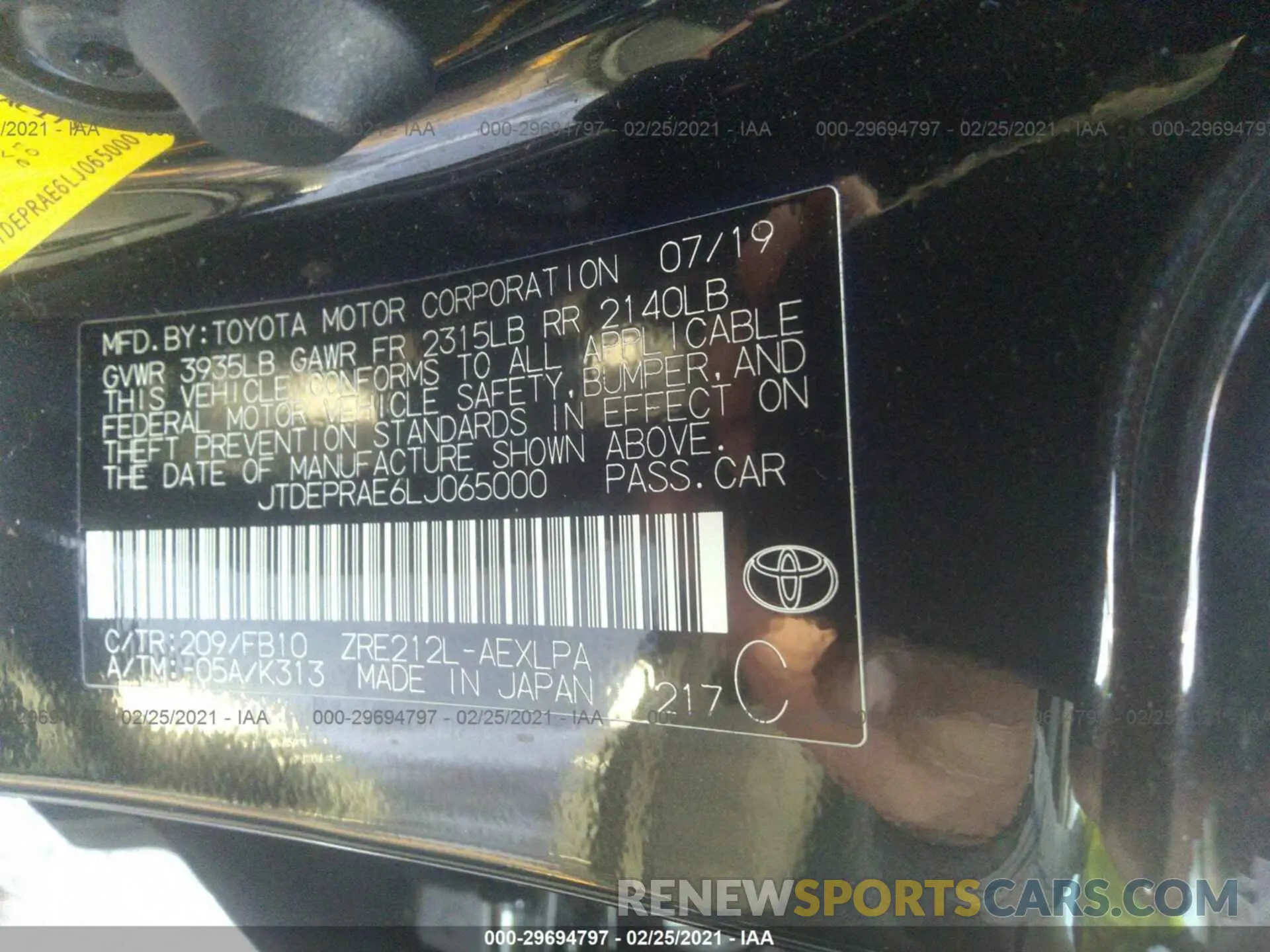 9 Photograph of a damaged car JTDEPRAE6LJ065000 TOYOTA COROLLA 2020