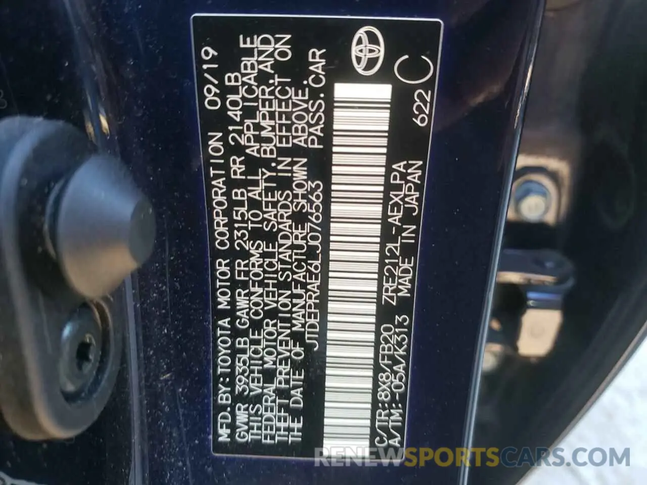 10 Фотография поврежденного автомобиля JTDEPRAE6LJ076563 TOYOTA COROLLA 2020