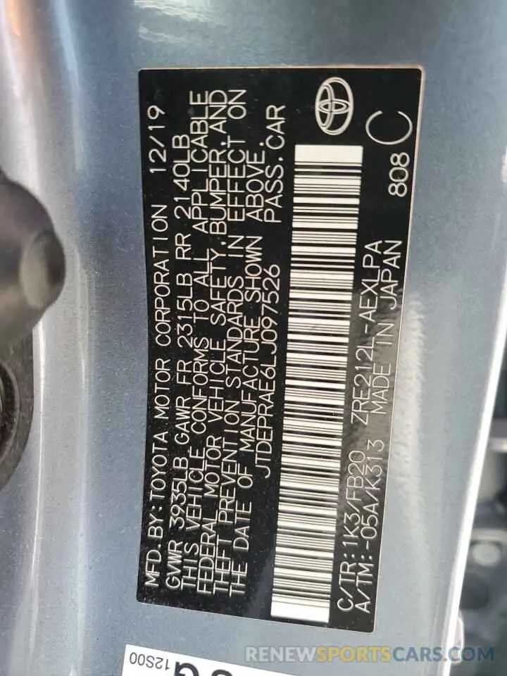 13 Photograph of a damaged car JTDEPRAE6LJ097526 TOYOTA COROLLA 2020