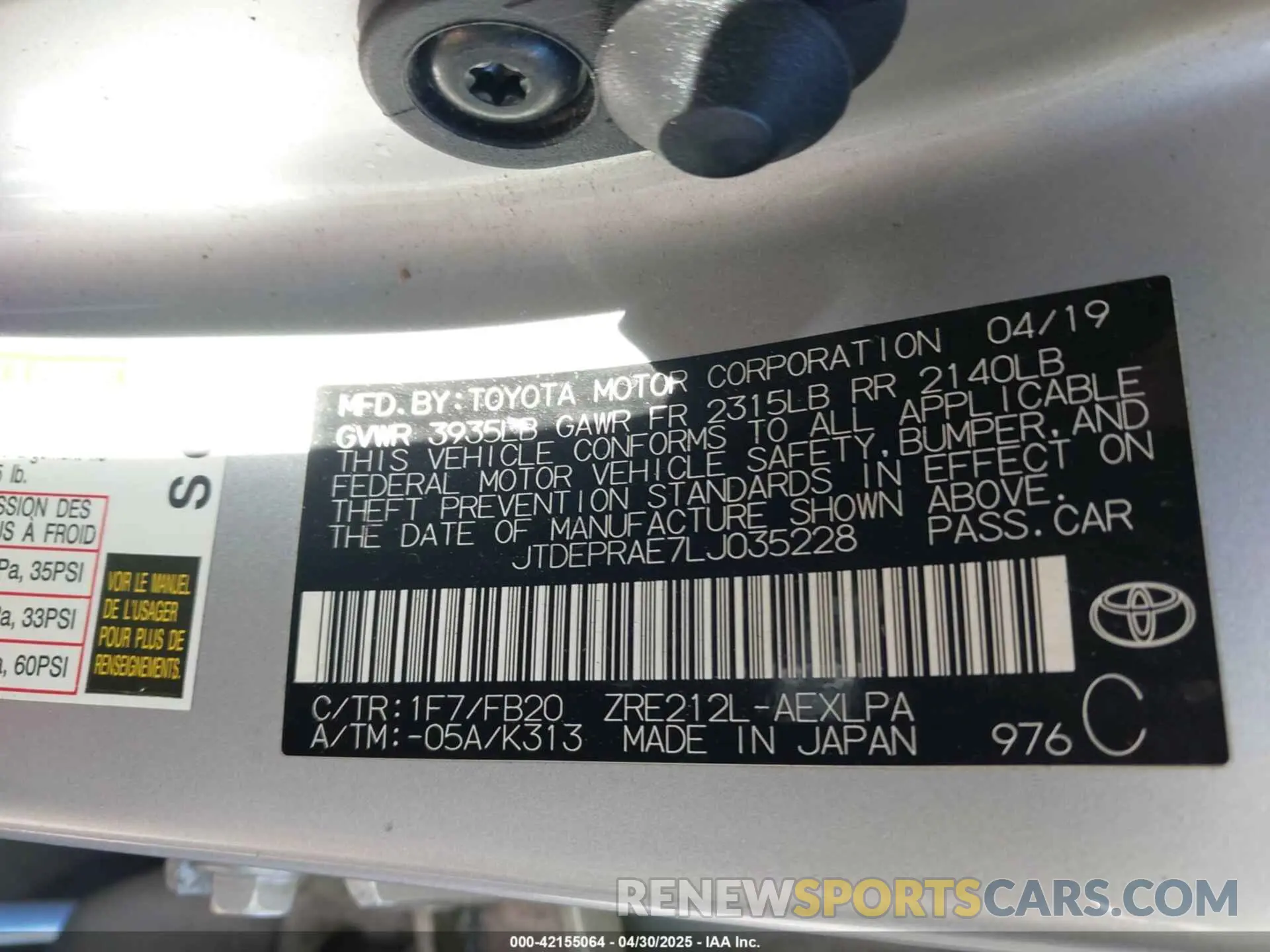 9 Photograph of a damaged car JTDEPRAE7LJ035228 TOYOTA COROLLA 2020