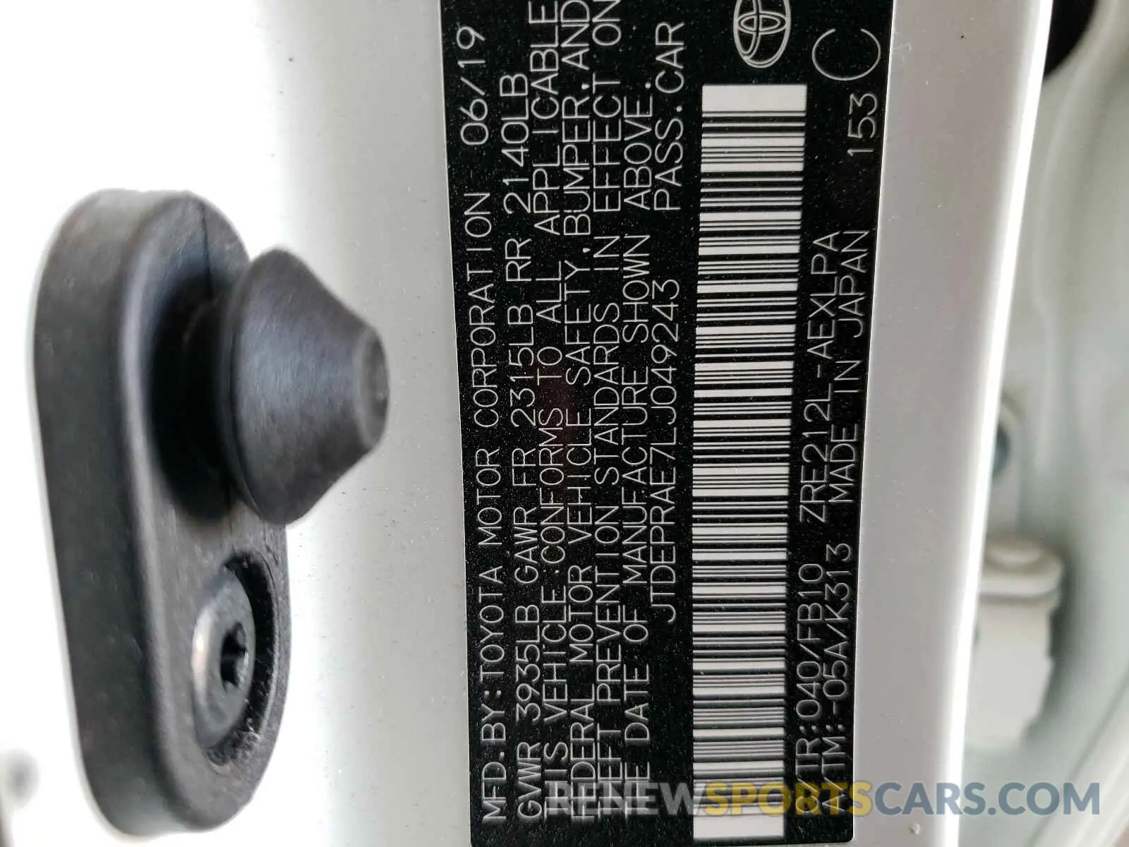 10 Photograph of a damaged car JTDEPRAE7LJ049243 TOYOTA COROLLA 2020