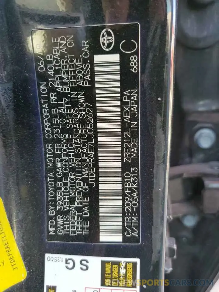 13 Фотография поврежденного автомобиля JTDEPRAE7LJ052627 TOYOTA COROLLA 2020