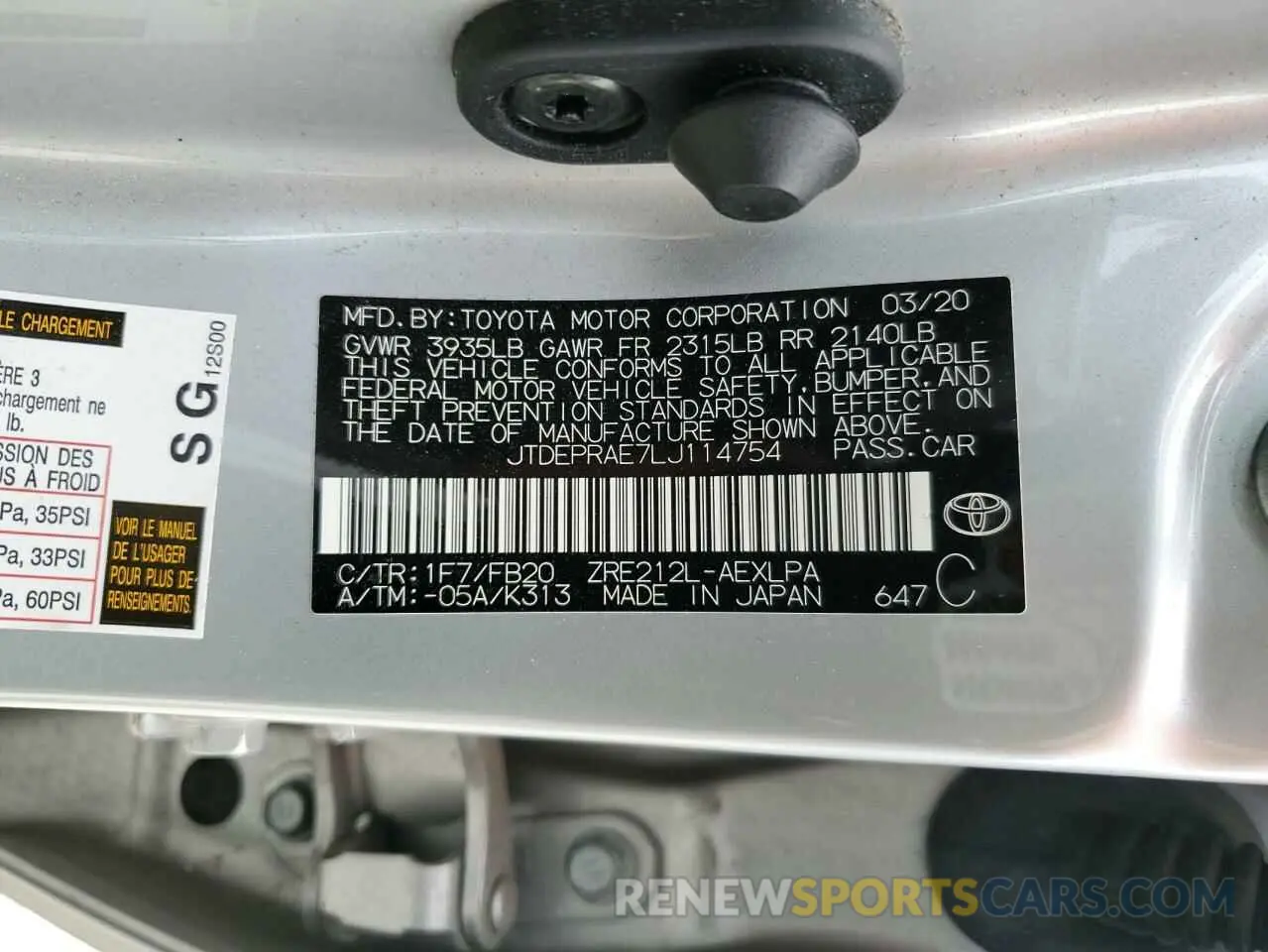 12 Фотография поврежденного автомобиля JTDEPRAE7LJ114754 TOYOTA COROLLA 2020