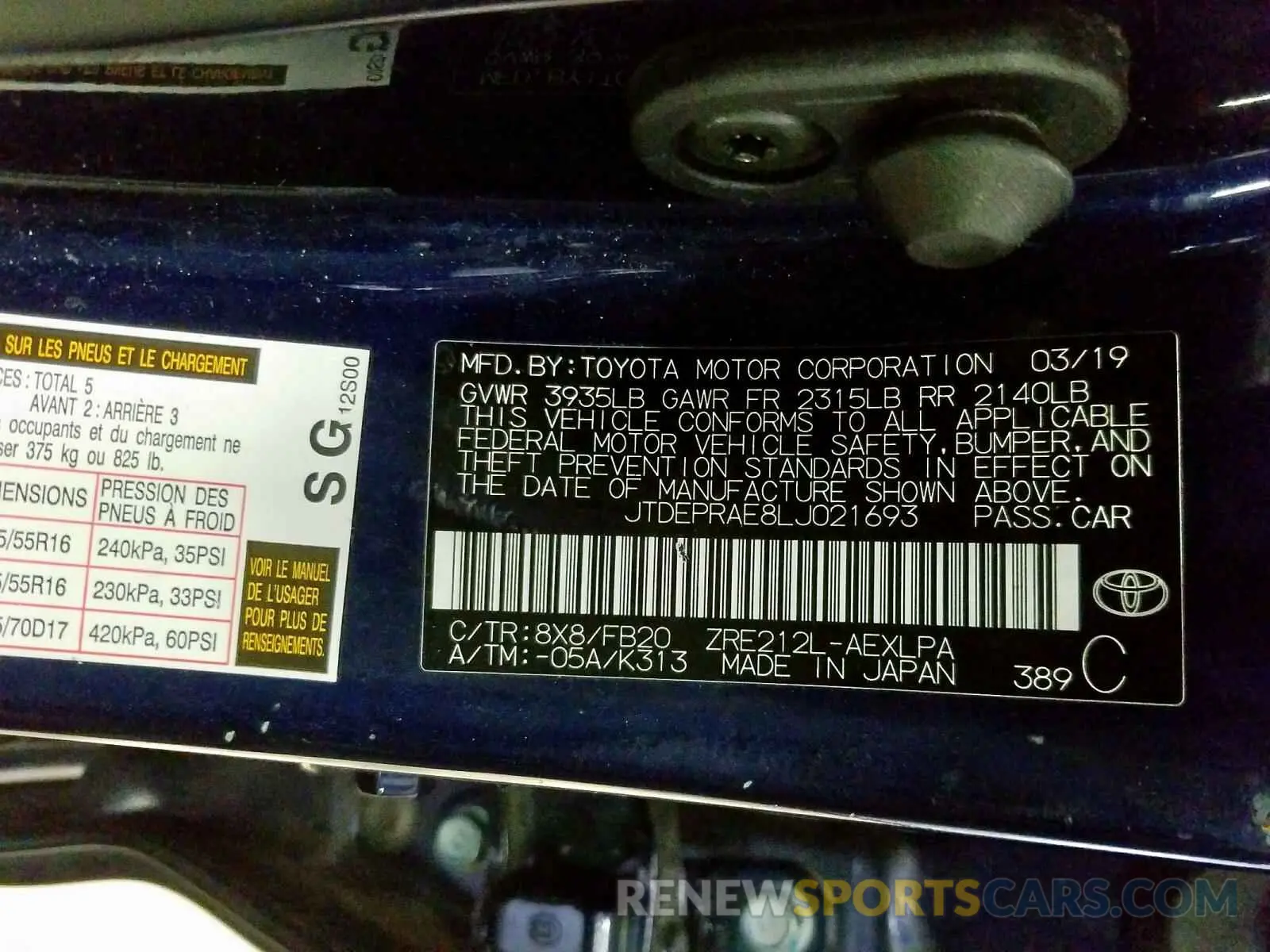 10 Photograph of a damaged car JTDEPRAE8LJ021693 TOYOTA COROLLA 2020