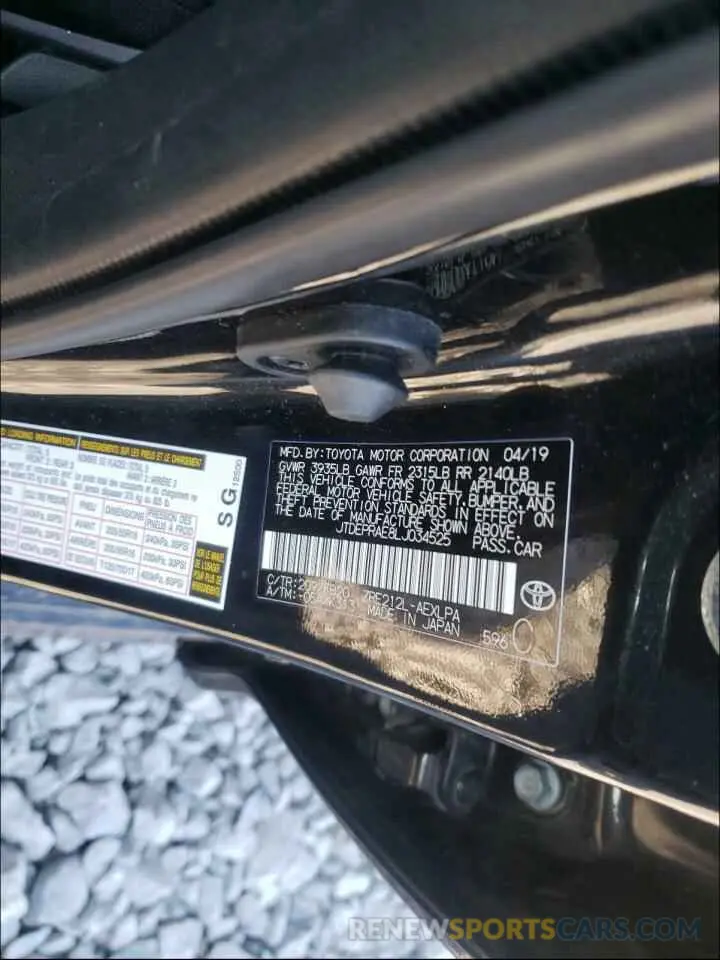 10 Photograph of a damaged car JTDEPRAE8LJ034525 TOYOTA COROLLA 2020