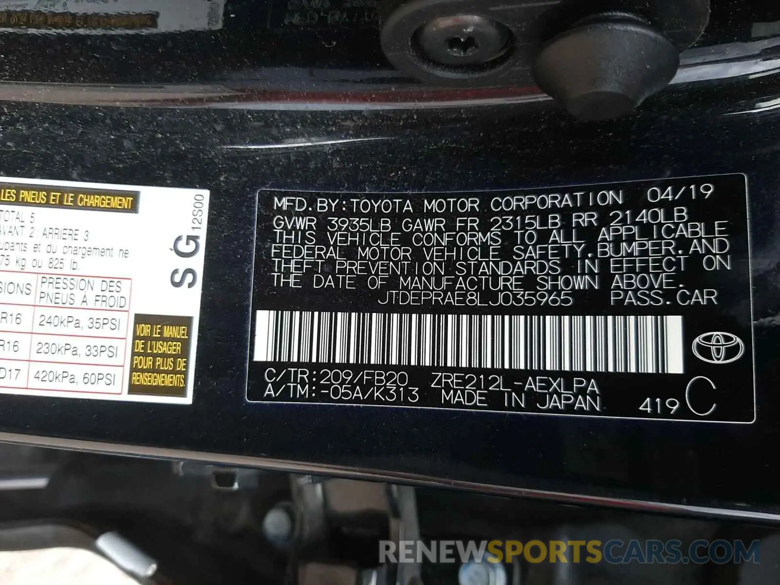 10 Photograph of a damaged car JTDEPRAE8LJ035965 TOYOTA COROLLA 2020