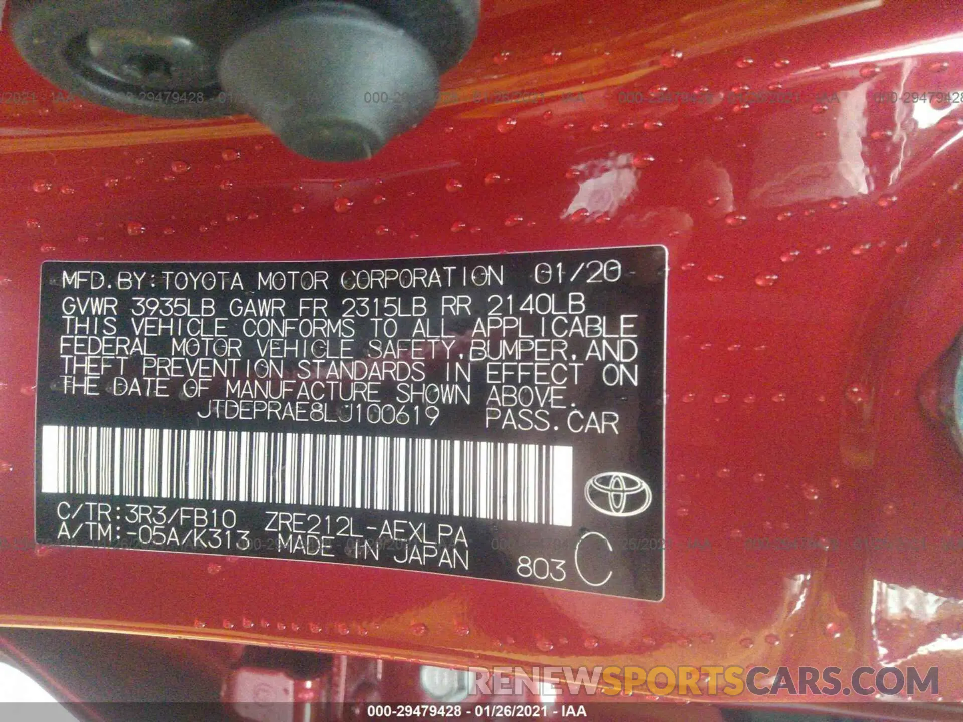 9 Photograph of a damaged car JTDEPRAE8LJ100619 TOYOTA COROLLA 2020