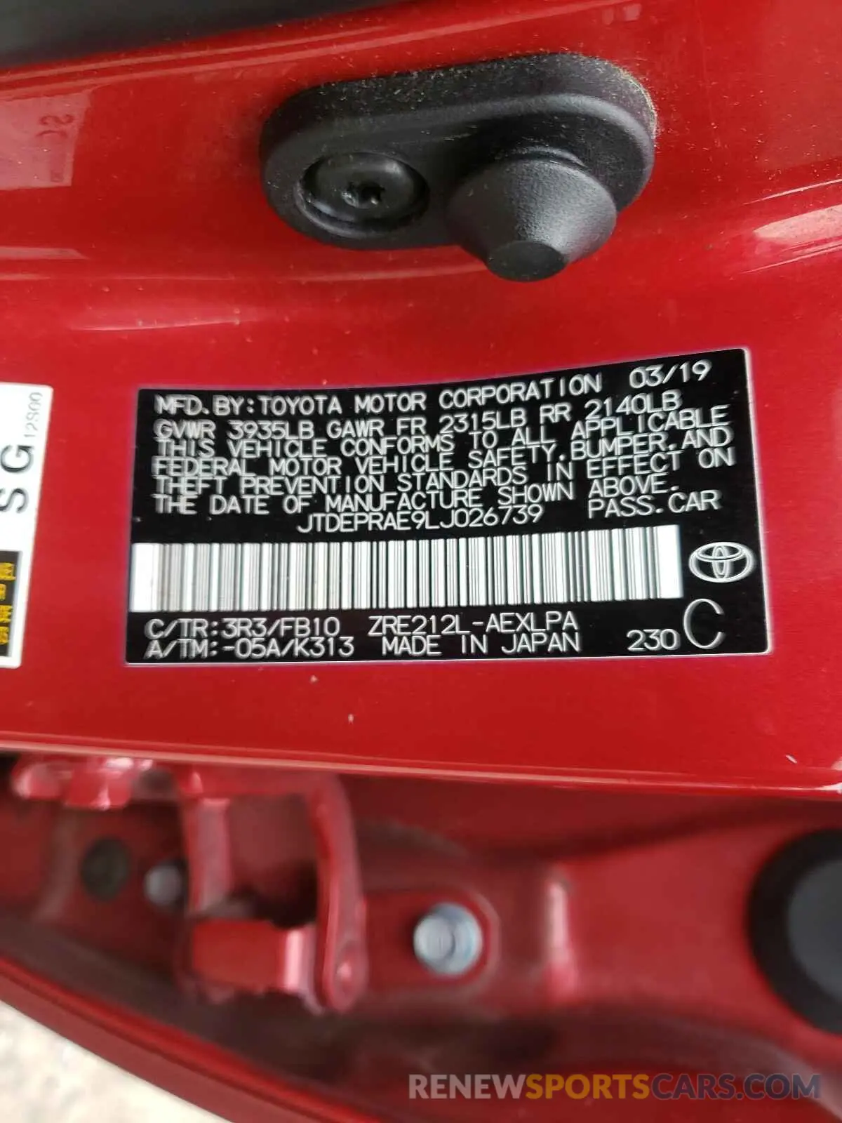 10 Фотография поврежденного автомобиля JTDEPRAE9LJ026739 TOYOTA COROLLA 2020