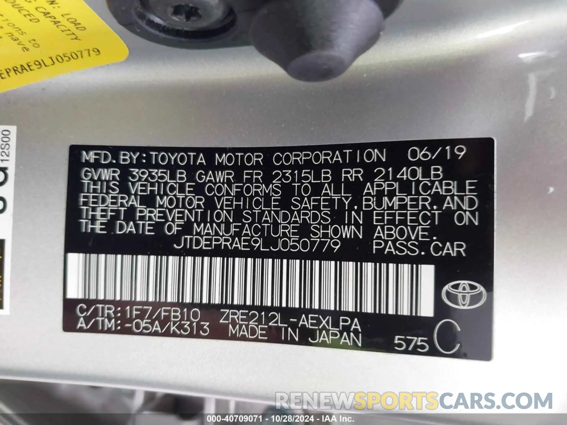 9 Photograph of a damaged car JTDEPRAE9LJ050779 TOYOTA COROLLA 2020