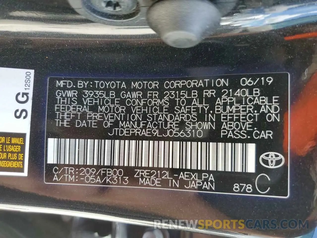 13 Фотография поврежденного автомобиля JTDEPRAE9LJ056310 TOYOTA COROLLA 2020
